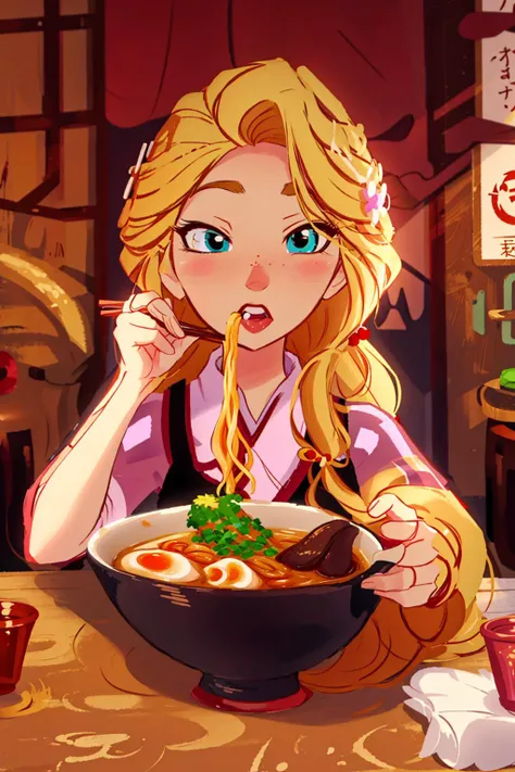 ramen,chopsticks<lora:Rapunzel_v22:1>Rapunzel <lora:ramen_v1.2:1>