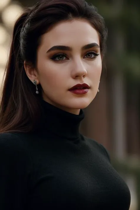 <lora:jenniferconnelly:0.5>, ,jenniferconnelly, , photo of a woman, ((dark red hair, hair up, hair in bun)), ((outdoors, detailed fantasy city, turtleneck bodysuit, black cape)),serious, ((dark lipstick, heavy eyeliner, heavy eye shadow, blush, goth makeup)), ((best quality, masterpiece, extreme details, high resolution):1.2),((detailed eyes, beautiful eyes, detailed face, beautiful face):1.2)