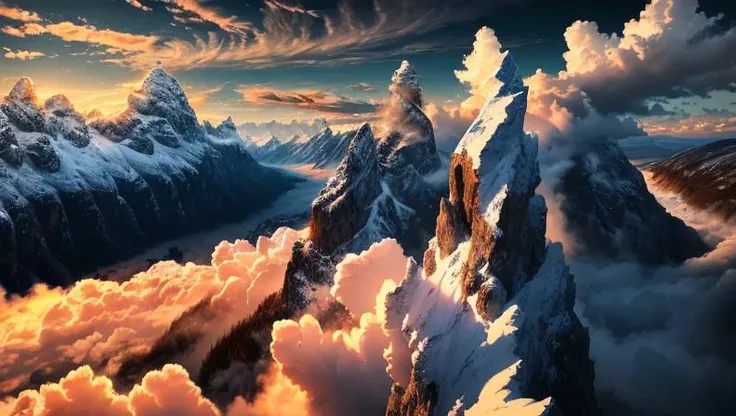 extremely detailed 8k wallpaper,((masterpiece)), (((best quality))), ((ultra-detailed)), (Amazing:1.1), beautiful, nature, sky and ground, heavy wind, line cloud,Light shoot from the cloud, gorge with avalanche