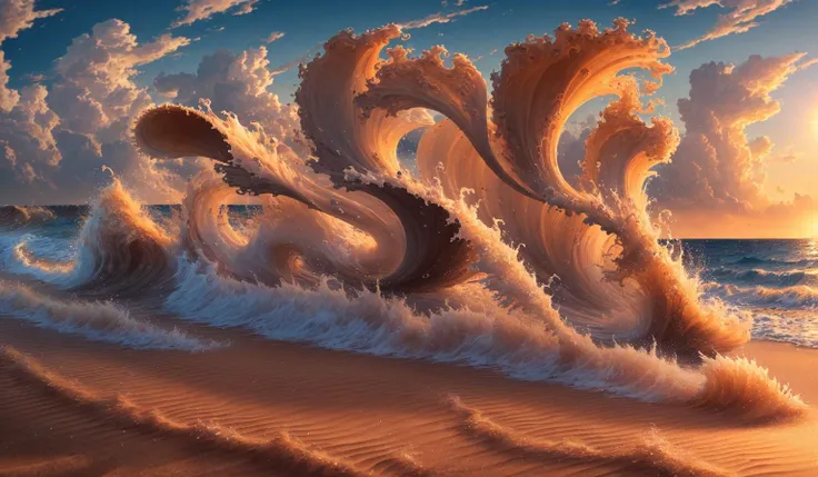 extremely detailed 8k wallpaper,((masterpiece)), (((best quality))), ((ultra-detailed)), (Amazing:1.1), beautiful, nature, sky and ground, heavy wind. masterful, exquisite, loyal, masterpiece, high-quality, detailed kitten, sand waves sun beach