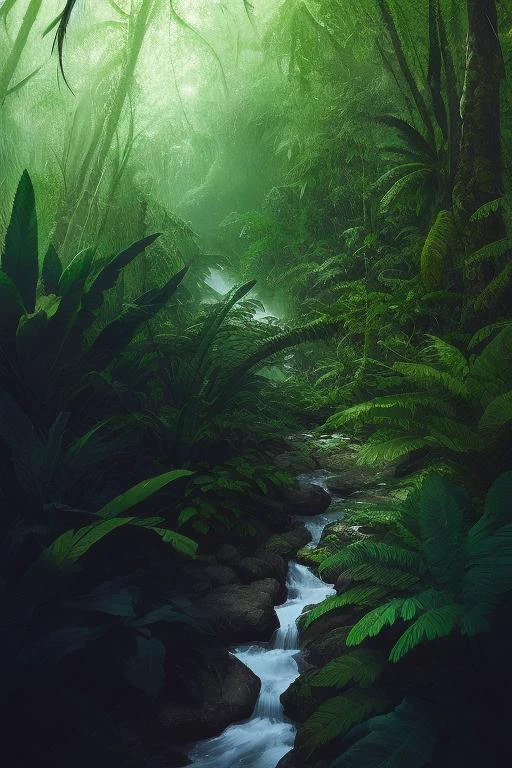 lush remote foliage jungle with jungle wildlife and fauna, Rollei Powerflex 460, White Balance, 1ms shutter speed, Ambient occlusion,