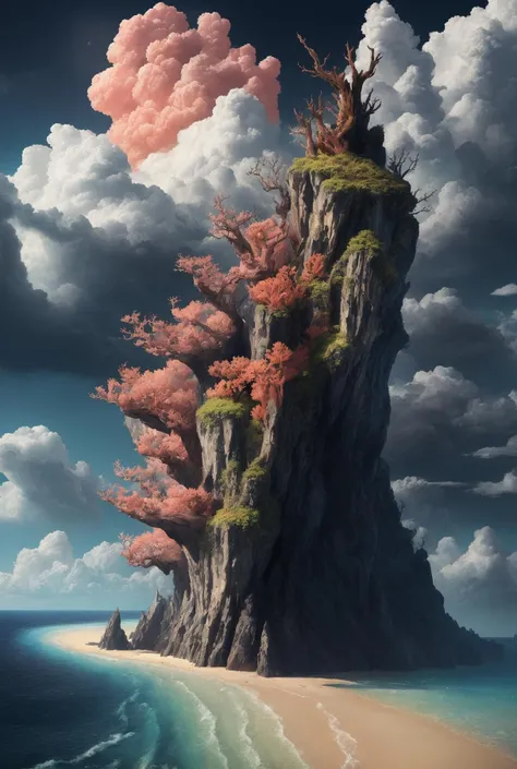 ((masterpiece)), (((best quality))), ((ultra-detailed)), (Amazing:1.1), beautiful, nature, sky and ground, heavy wind, windswept, line cloud,Light shoot from the cloud, A coral reef teeming with vibrant marine life., booscapes
