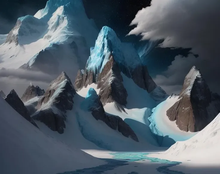 ((nsfw)),((gigantic breast:1)Cyberpunk, mechanical, broken, there is a picture of a very large iceberg, cyberpunk, mechanical, broken, with a lot of snow, dungeon background, icicle background, arena background, game background, dark dark cave background,a female warrior sitting down,((angry:1))