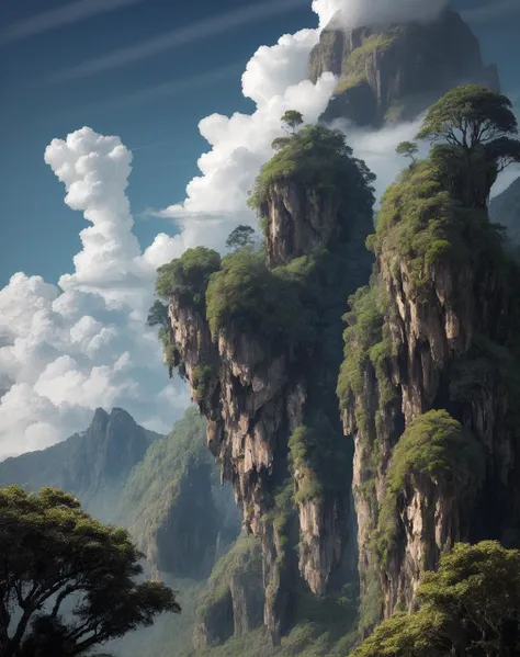 ((masterpiece)), (((best quality))), ((ultra-detailed)), (Amazing:1.1), beautiful, nature, sky and ground, heavy wind, windswept, line cloud,Light shoot from the cloud, in a lush remote foliage jungle with jungle wildlife and fauna, booscapes