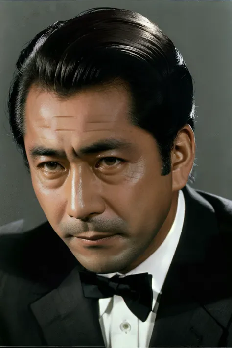 cinematic photo documentary photo, headshot portrait,
(masterpiece, realistic, best quality, high quality, highres, ultra-detailed),
<lora:ToshiroMifune_SD15_v1.0a:1>
proudly confident and handsome Toshiro Mifune, posing in a
White Kenzo Takada dress shirt with French cuffs, black bow tie, and black Kenzo Takada tailored suit jacket, beautiful seams, streamlined silhouette
perfect studio lighting, rule of thirds, simple backdrop, incredibly colorful fabrics, unique clothing patterns, grey backdrop, simple background,
detailed face in style of Chuck Close . 35mm photograph, film, bokeh, professional, 4k, highly detailed