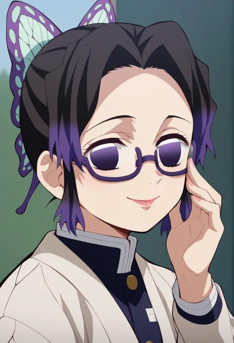 score_9, score_8_up, score_7_up, score_6_up, score_5_up, score_4_up, source_anime, 1girl, solo, official art, simple background, blurry edges,  fading border, 
KShinobuXLV4, butterfly hair ornament, medium bust, looking at viewer,  <lora:KShinobuXLV4-10EP:1>
japanese architecture,,village
smile, 
kneeling, 
glasses, Adjusting Eyewear, teacher,  
street wear,  
leaning_on_object,