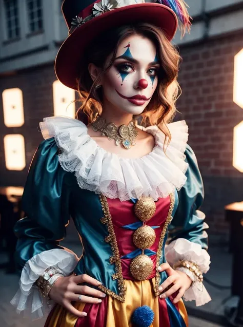 RAW photo, portrait, 1girl, pose, wig, complex street background, <lora:ClownFashion:0.65> ClownFashion, 8k uhd, dslr, soft lighting, high quality, film grain, Fujifilm XT3, (intricate details:0.9), (hdr, hyperdetailed:1.2)
