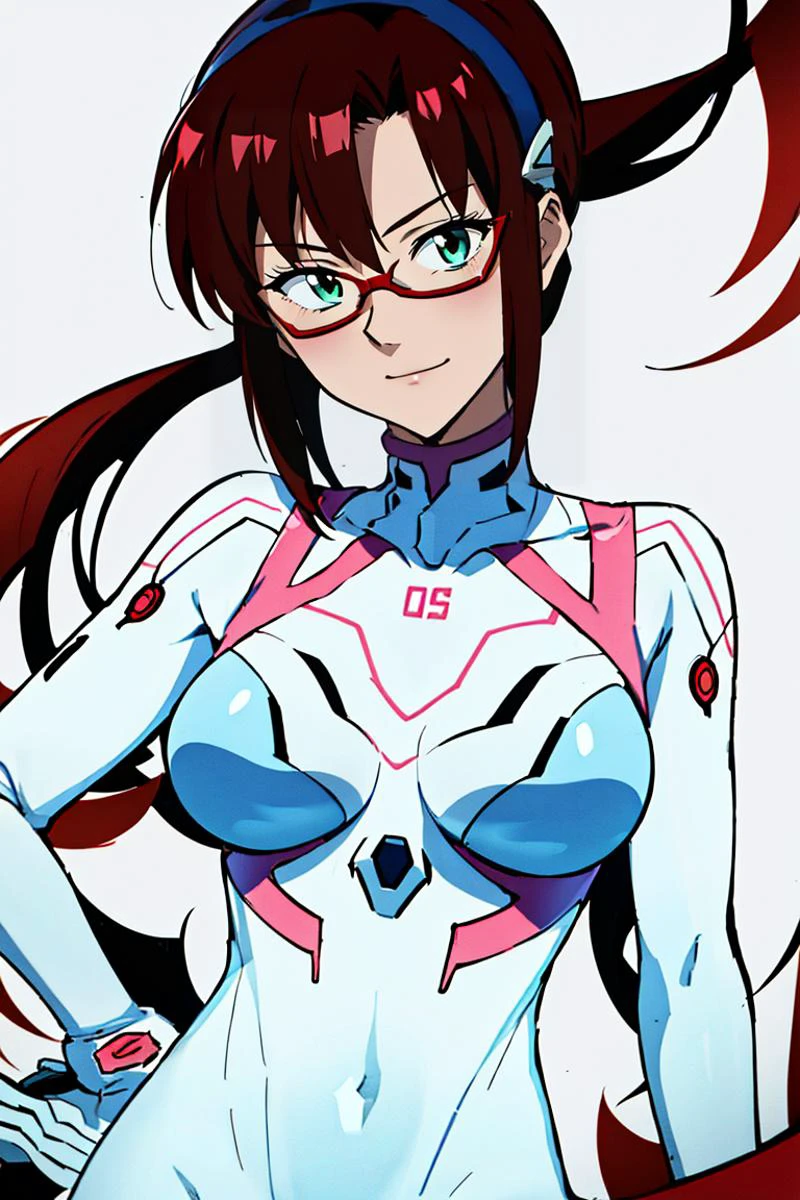 masterpiece, best quality, poster, <lora:MakinamiMariV1-000008:0.9> makinami mari illustrious, semi-rimless eyewear, red-framed eyewear, white bodysuit, contrapposto, smug, abstract background, <lora:zoom_slider:2.5>