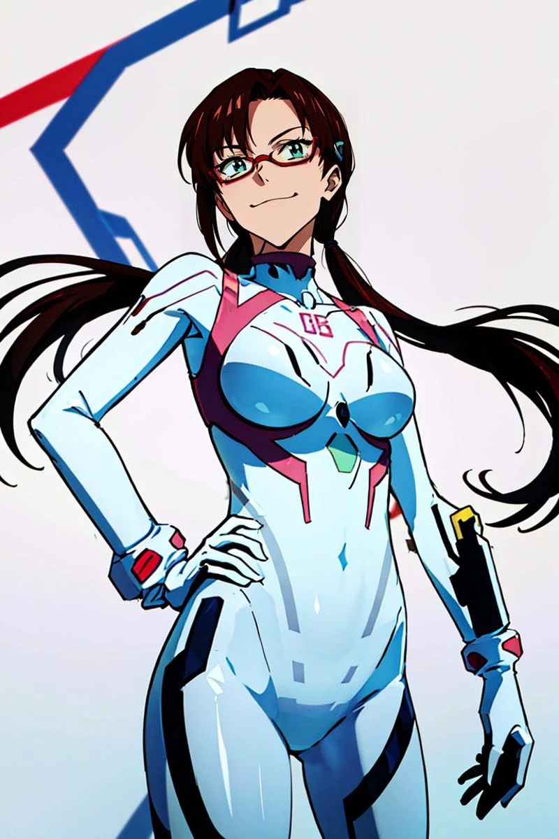 masterpiece, best quality, poster, <lora:MakinamiMariV1-000008:0.9> makinami mari illustrious, semi-rimless eyewear, red-framed eyewear, white bodysuit, contrapposto, smug, abstract background, <lora:zoom_slider:2.3>