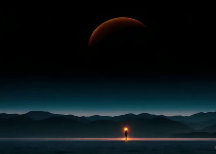 walking in the desert at night, red moon