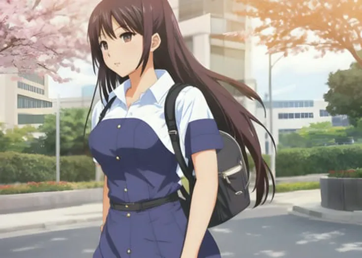 anime woman going to work