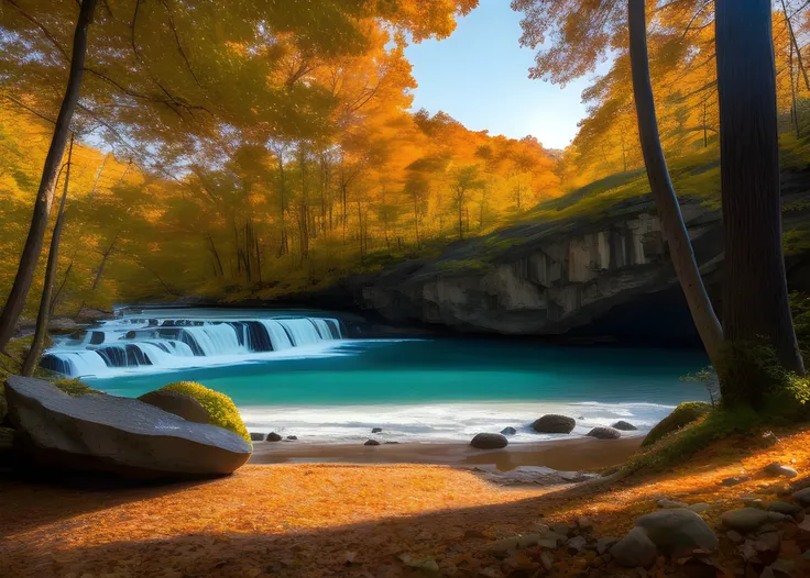 landscape, waterfall, autum trees