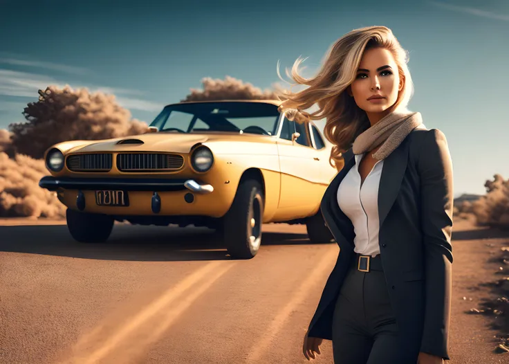 Analog style, low camera angle, close up picture of (40 years old woman with blonde hair) facing the camera, wearing a elegant evening gown, super spy, action scene, outside an opulent manor, (night:1.2), walking away from (explosion) in background, large fireball, smirking, dynamic pose, (explosions in the background, building exploding), action lines, chaotic scene, debris, dirt, intense, highly detailed eyes, perfect eyes, small breasts, mature, milf, middle aged woman, dynamic shadows, noir, absudres, high detail, high quality, ultra realistic