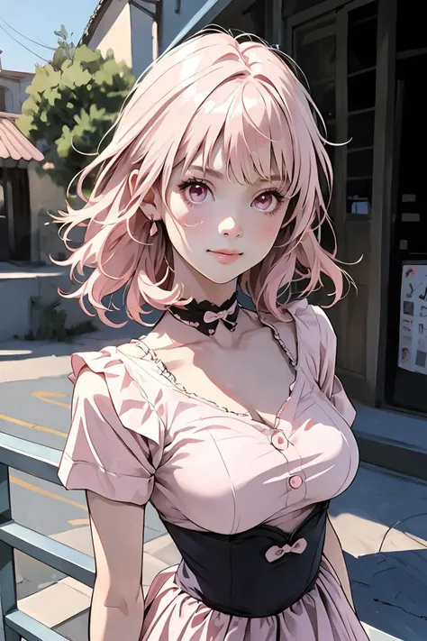 8k high quality detailed,highres,anime,comic,detailed image,
(an illustration of a teenage girl posing,(an illustration of girl,teenage girl)),(magazine_illustration),
(,march7th,1girl,pink eyes,pink hair,medium_hair,medium_breasts),(Wistful Smile),detailed_face,
((leaning against the handrail):0.8),
((, MIS,frilled dress):0.85),(,realistic clothing texture,realistic_skin_texture),<lora:march7th:0.65>,<lora:MIS_20240423173725:0.55>,<lora:more_details:0.2>