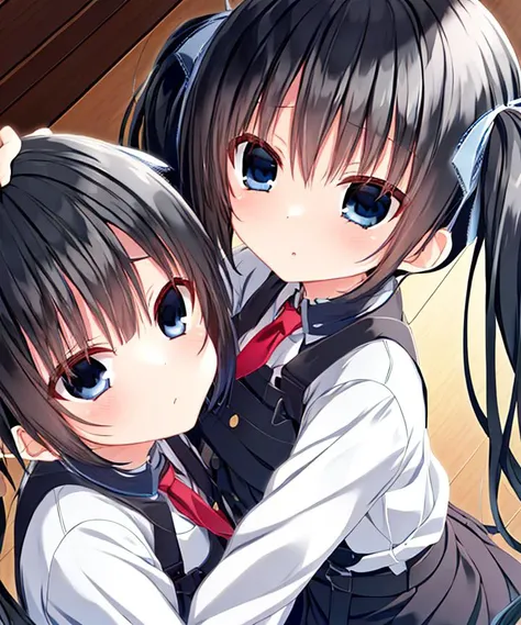 masterpiece, best quality,black hair, twintails, blue eyes,