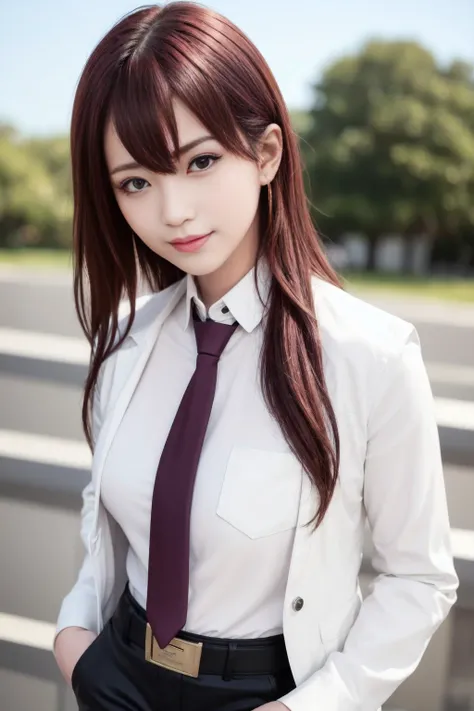 (masterpiece), (best quality),(ultra_highres),(8k resolution),(realistic),(ultra_detailed),(((realism:1.4))),finely detail,high res,colorful,intricate detail,HDR,hand of Guido Daniele, breasts,smile, cool & sexy \(idolmaster\),
upper body, Looking at the viewer,slim_legs, younger,beautiful_girl,1 girl, beautiful tooth, 18 yesrs old, ((beautiful eyes)),
<lora:aiBeautyIthlinni_ithlinniV1:0.4>
<lora:kurisuSteinsGate_v1:0.4>,lunar base,outdoor,a portal to a parallel dimension discovered,
makise kurisu, pantyhose, blue eyes, (((red hair))), jacket, ((white shirt)), belt, white belt, ((red necktie)), ((collared shirt)), ((black pantyhose)), ((black shorts)), legwear under shorts, long sleeves, blush, short shorts, bangs, pocket, hair between eyes, breast pocket, straight hair, brown jacket, shirt tucked in, open clothes, open jacket