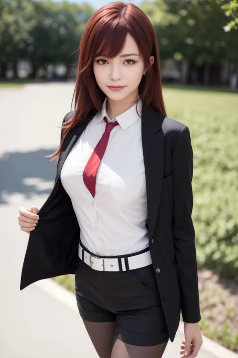 (masterpiece), (best quality),(ultra_highres),(8k resolution),(realistic),(ultra_detailed),(((realism:1.4))),finely detail,high res,colorful,intricate detail,HDR,hand of Guido Daniele, breasts,smile, cool & sexy \(idolmaster\),
upper body, Looking at the viewer,slim_legs, younger,beautiful_girl,1 girl, beautiful tooth, 18 yesrs old, ((beautiful eyes)),
<lora:aiBeautyIthlinni_ithlinniV1:0.4>
 <lora:kurisuSteinsGate_v1:0.4>,vatican city,outdoor,a cursed pirate treasure hunt,
makise kurisu, pantyhose, blue eyes, (((red hair))), jacket, ((white shirt)), belt, white belt, ((red necktie)), ((collared shirt)), ((black pantyhose)), ((black shorts)), legwear under shorts, long sleeves, blush, short shorts, bangs, pocket, hair between eyes, breast pocket, straight hair, brown jacket, shirt tucked in, open clothes, open jacket