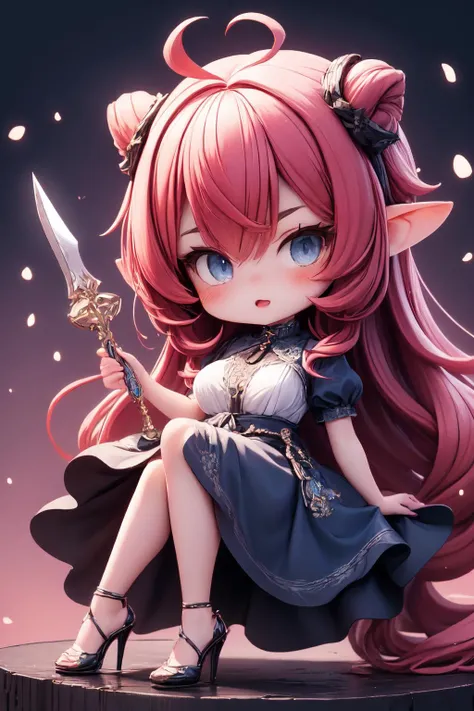 first name sofia, young, 20 years old, white skin, (long hair:1.2), waist-length hair, (shiny red hair:1.2), succubus race, sensual body, flexible body, sensual face, diamond-shaped face, height 168cm, weight 48kg, medium breasts, median thighs, median hip, deep-set eyes, penetrating gauze, (dark blue eyes:1.2), (semi-arched eyebrows:1.1), voluminous mouth, harmonious lips, and a corolla of rubies on her cheeks, wears a dress decorated with lace and short sleeves, high heels, (she has a seductive and sinister beauty that can be her weapon. more powerful:0.91),, Chibi, (masterpiece, high quality, best quality:1.3), intricate,sharp focus, Detailed, (everything Detailed),<lora:more_details:0.1>,<lora:add_detail:0.1>,<lora:EnhancedDetail:0.5>,<lora:detail_slider_v4:0.1>,