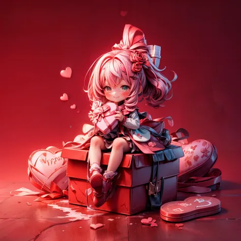 (masterpiece,ultra-detailed,best quality,8K,illustration,shaved:1.2),(petite girl:1.0) <lora:add_detail:1.0>,   <lora:quiron_valentinesDay_v1_lora:0.6> valentinesdayquiron, valentinesday, heart, red theme, flower, rose, chocolate, ribbon,presenting,holding gift,smile,(mini girl,girl on presentbox:1.3)