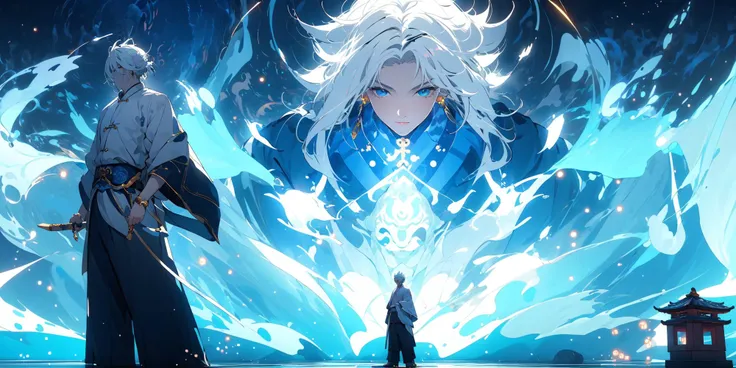 , (masterpiece:1.2), best quality,PIXIV,  taoist,
a character standing in front of blonde glowing  taoist,transparent,
<lora:taoist_20230623200708-000018:1>