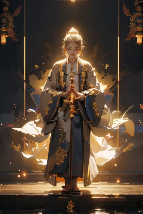 (masterpiece:1.2),best quality,PIXIV,taoist,(meditation:1.3),Daoist_Robe,closed eyes,full body,Keep head down,
solo,a buddha standing in front of blonde,glowing taoist,transparent,<lora:taoist_20230623200708:1>,<lora:Daoist_Robe_v2:0.5>,