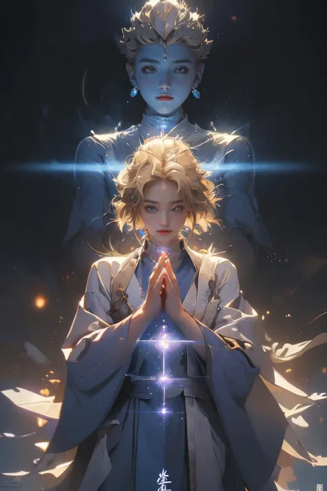 (masterpiece:1.2),best quality,PIXIV,taoist,(meditation:1.1),
solo,a character standing in front of blonde (color can be freely changed blue purple, etc., to achieve five lines of effect) glowing taoist (this word can also be changed to buddha or real people),transparent,<lora:taoist_20230623200708:1>,