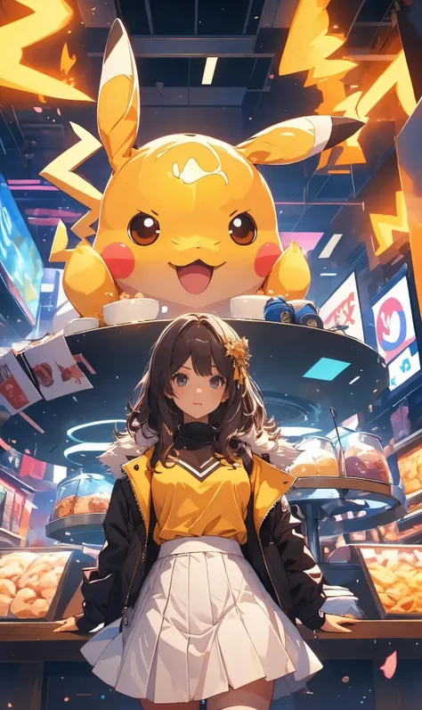 (masterpiece:1.2), best quality,PIXIV BREAK taoist, she is standing in front of yellow glowing giant pikachu,transparent,<lora:PIKAPOKE:1:MIDD>pikapoke <lora:taoist_20230623200708-000018:1:0,1,1,1,0,0,0,0,0,0,0,0,1,1,1,1,1> BREAK 1girl, looking at viewer, yellow shirt, BREAK (white skirt:1.2)