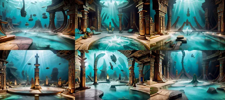 (otherworldly, otherworldly atmosphere, otherworldly appearance), highly insanely detailed, masterpiece, top quality, best quality, highres, 4k, 8k, RAW photo, ((ancient egyptian theme:1.2)), 
tentacle dress, (underwater), 
Homestay, Resort, Guest House, 
<lora:Eldar_World:0.8>, Eldar_World, scifi, building, structure, still life, blue glow, blue theme, swirling energy, underwater, aquarium, (fantasy world)