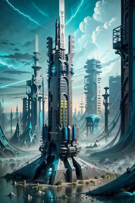 ((masterpiece,best quality)), <lora:Eldar_World:0.8>, Eldar_World, scifi, building, structure, still life, no humans,  skyscraper, big modern city,  blue glow, blue theme, swirling energy,