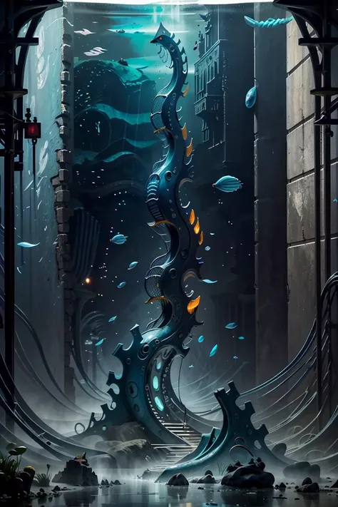((masterpiece,best quality)), <lora:Eldar_World:0.8>, Eldar_World, scifi, building, structure, still life, no humans,  blue glow, blue theme, swirling energy,   underwater, aquarium,
