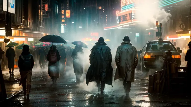 ((Best quality)), ((masterpiece)), (highly detailed:1.3), cyberpunk noodle bar at night in the rain,city, cinematic, inspired by bladerunner, inspired by syd mead,HDR (High Dynamic Range),,Ray Tracing,NVIDIA RTX,Super-Resolution,Unreal 5,Subsurface scattering,PBR Texturing,Post-processing,Anisotropic Filtering,Depth-of-field,Maximum clarity and sharpness,Multi-layered textures,Albedo and Specular maps,Surface shading,Accurate simulation of light-material interaction,Perfect proportions,Octane Render,Two-tone lighting,Low ISO,White balance,Rule of thirds,Wide aperature,8K RAW,Efficient Sub-Pixel,sub-pixel convolution,light scattering,Tyndall effect,<lora:Blade Runner v.2.2:0.8>