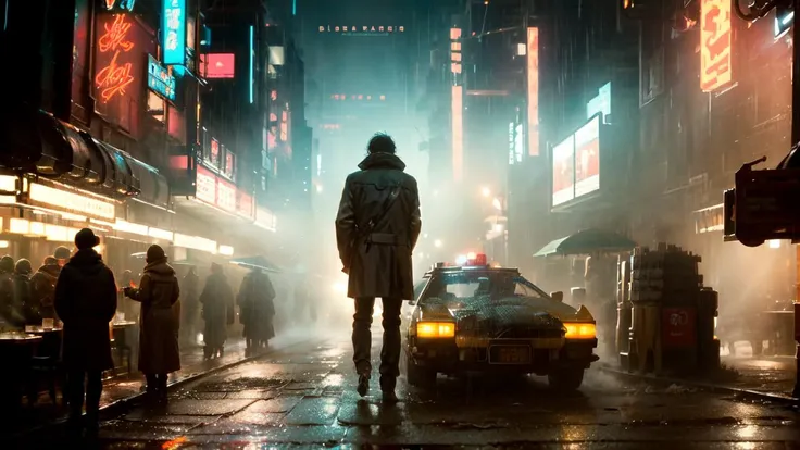 ((Best quality)), ((masterpiece)), (highly detailed:1.3), cyberpunk noodle bar at night in the rain,city, cinematic, inspired by bladerunner, inspired by syd mead,HDR (High Dynamic Range),,Ray Tracing,NVIDIA RTX,Super-Resolution,Unreal 5,Subsurface scattering,PBR Texturing,Post-processing,Anisotropic Filtering,Depth-of-field,Maximum clarity and sharpness,Multi-layered textures,Albedo and Specular maps,Surface shading,Accurate simulation of light-material interaction,Perfect proportions,Octane Render,Two-tone lighting,Low ISO,White balance,Rule of thirds,Wide aperature,8K RAW,Efficient Sub-Pixel,sub-pixel convolution,light scattering,Tyndall effect,<lora:Blade Runner v.2.2:0.8>