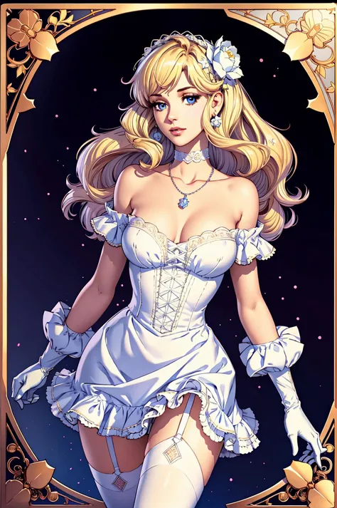 ((Britney Spears)), {{{masterpiece}}}, {realistic:1.2}, best quality, official art, extremely detailed CG unit 8k wallpaper, day, artbook, game_cg, ((Britney Spears 1girl)), NSFW, overexposed, milf, detailed bra, medium breasts, solo, long blonde hair, seductive smile, blue eyes, {white pantyhose}, high heels, sexy maid outfit, maid cap, crossed_legs, eye_contact,  {beautiful detailed gradient eyes}, red lips, illustration, highlights, cinematic lighting, dramatic angle