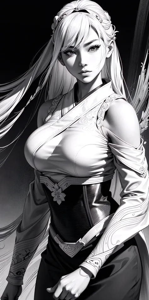 1girl, bare shoulder, blonde, blush, breasts, ring, cleavage, shut up, skirt, elf, green eyes, head ring, big breasts, laurel, long hair, looking at the audience, o-ring, o-ring top, pointed ears, simple background, solo, upper body, white background, white dress, celestine lucullus, realisic, (shiny skin), (masterpiece: 1.4), (highest quality: 1.4)