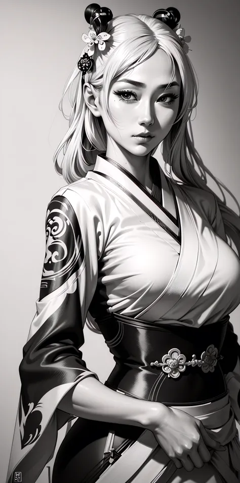(comic style), (line art:1.5), (1girl:1.3), ((black and white)), hanfu, geisha, ((zen)), (masterpiece, top quality, best quality), extreme detailed background, good composition, good anatomy, perfect lighting, good shading, zen calligraphy, (photorealistic:1.35), ((empty hands)),
