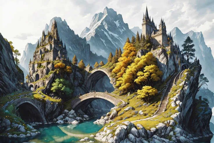 miaobishenghua, [(white background:1.4)::5], (the hobbit), (Tolkien), a medieval elven town in Switzerland with river and pool, waterfalls, (Imladris), (Rivendell), ornate, intricate, beautiful, atmosphere, vibe, flowers, concept art illustration, greg rutowski, volumetric lighting, sunbeams, particles, <lora:epiNoiseoffset_v30:1>, oversaturate, intricate, volumetric lighting, beautiful, rich deep colors masterpiece, sharp focus, perfect composition, intricate detailed octane render perfect composition, beautiful detailed intricate insanely detailed, cinematic perfect light, chiaroscuro, masterpiece, <lora:miaobishenghua_v10:0.6>