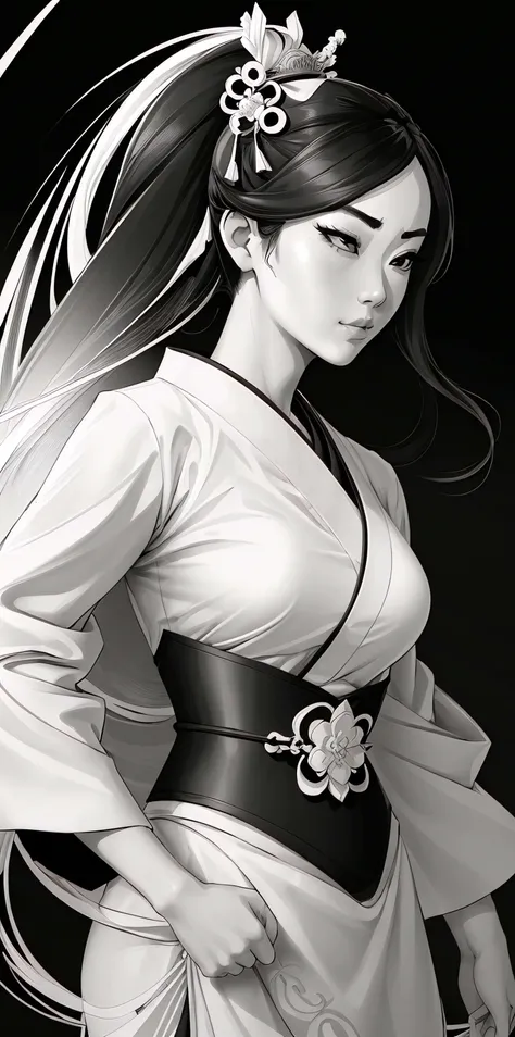 ((comic style)), (line art:1.53), (1girl:1.3), ((black and white)), hanfu, geisha, ((zen)), (masterpiece, top quality, best quality), extreme detailed background, good composition, good anatomy, perfect lighting, good shading, zen calligraphy, perfect shading, perfect lighting, subsurface scattering, (photorealistic:1.38),