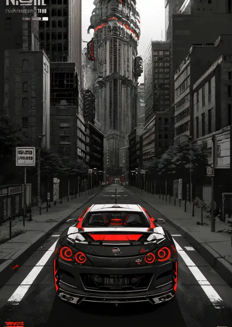 (((heavy font title))), (poster, texts, logos, glyphs), ((black and white and red)), (3/4 view of nissan skyline gtr) (in a city at night scenery), ((best quality)) , <lora:acid 3:1> <lora:skylineR34-v1.0:0.1>, (dark theme), detailed, intricate, (line art:1.3), (2D:1.3), (photorealistic:1.5),