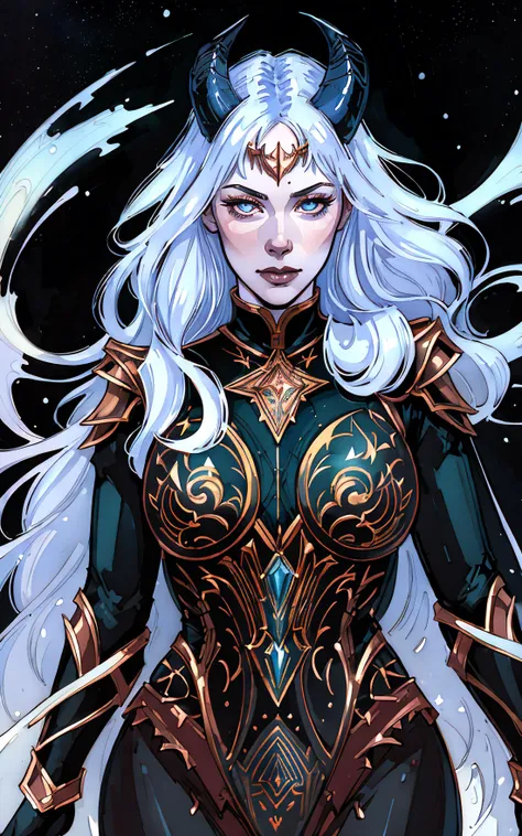 (masterpiece, award winning, best quality:1.3), looking at viewer,
1 queen, ((upper body shot)) ,pale skin, glowing eyes, black horns, (dynamic pose, dominant pose)
gothic, cathedral, dark, dim light, skeletal armor:0.3
fantasy, (perfect body, perfect legs), medium breasts, detailed face,
masterpiece, best quality, high contrast, best shadow, perfect lighting,
(comic style, ink painting by Trina Robbins and Victo Ngai)
<lora:epiNoiseoffset_v2:1>, (comic style illustration:1.3), (photorealistic:1.3), <lora:sxz-chromata-v1:0.4>, <lora:tiefling_offset:0.75>, (fantasy art), centered,
