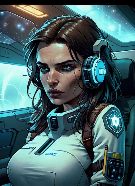 close up photo of sks woman, rugged space trucker, inside industrial spaceship, futuristic science fiction, action scene, digital concept art, realistic, intricate detailed textures, filmic, cinematic, environmental character portrait, <lora:locon_emilyratajkowski_v1_from_v1_64_32:1.25>