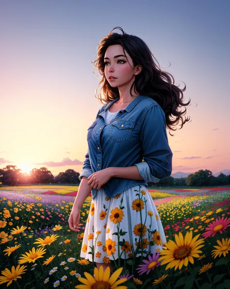 analog proto, (photo realistic:1.2) beautiful young girl standing in a field of colourful flowers, summer, beautiful lighting, (photorealistic, sharp focus), ultra detailed, closeup