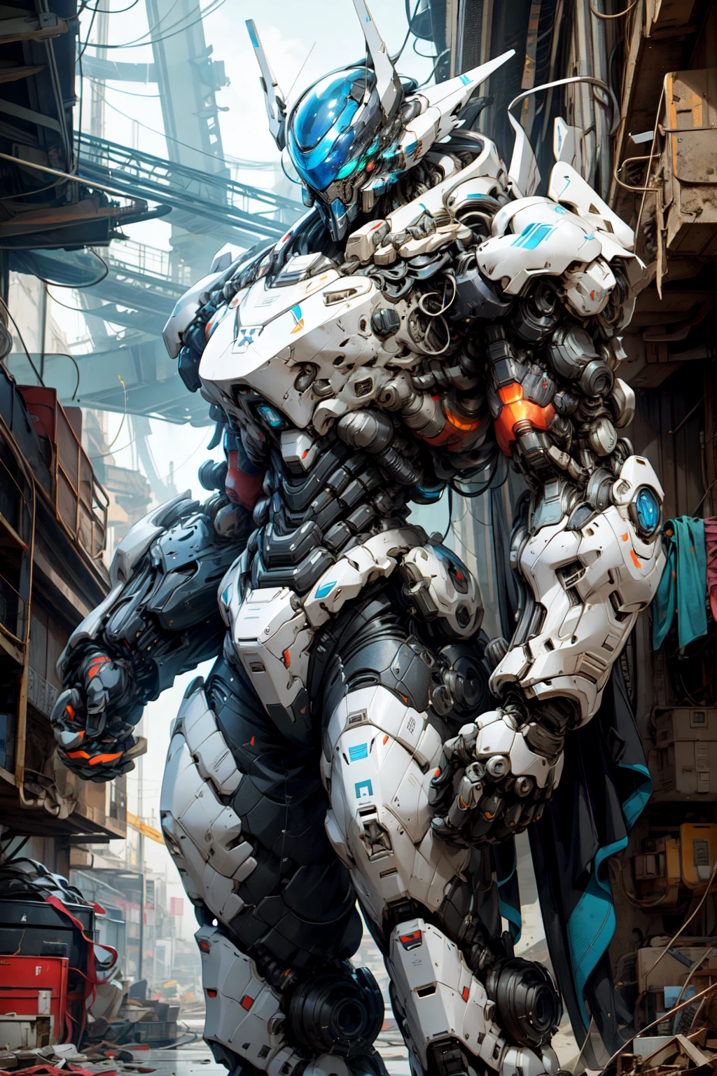 1 woman inside a huge bulky exoskeleton robot , ((bulky)) armor, mecha,
ink, clean lines, negative space, high contrast, gradient color,
<lora:add_detail:1> <lora:nijiMecha:1>
