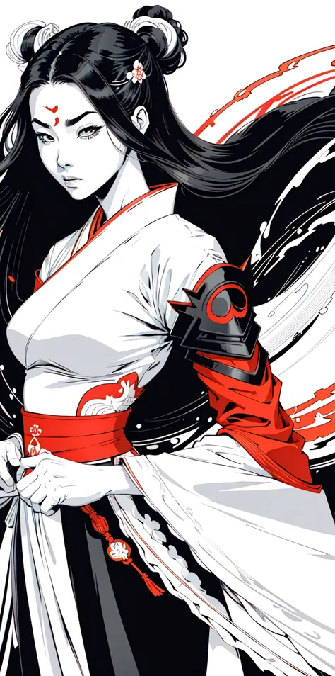 (comic style), (colored line art:1.5), (1girl:1.3), ((black and white)), hanfu, geisha, ((zen)), (masterpiece, top quality, best quality), extreme detailed background, good composition, good anatomy, perfect lighting, good shading, zen calligraphy, (realistic:1.3),