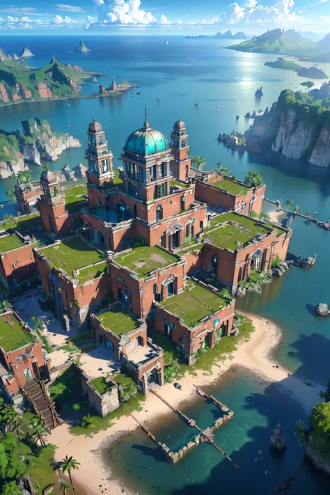 (8k, RAW photo, best quality, masterpiece:1.2), (realistic, photo-realistic:1.37), octane render, ultra high res, ultra-detailed , professional lighting, photon mapping, radiosity, physically-based rendering, ue5, ((island sanctuary)), ((ancient fallen kingdom)), ((reflections in water)), ((raytracing)), ((drowned city))