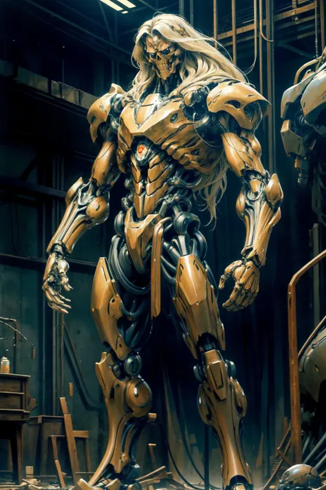 masterpiece, best quality, scorni weaver, long hair, blonde hair, biomechanical arms, science fiction, a large brown armor , mecha, slime, biomechanical,
horror, veins, tubes, organic, dark, dim light, skeletons, aliens the movie,
ink, clear lines, negative space, art by h.r.giger
<lora:add_detail:1> <lora:nijiMecha:0.8>