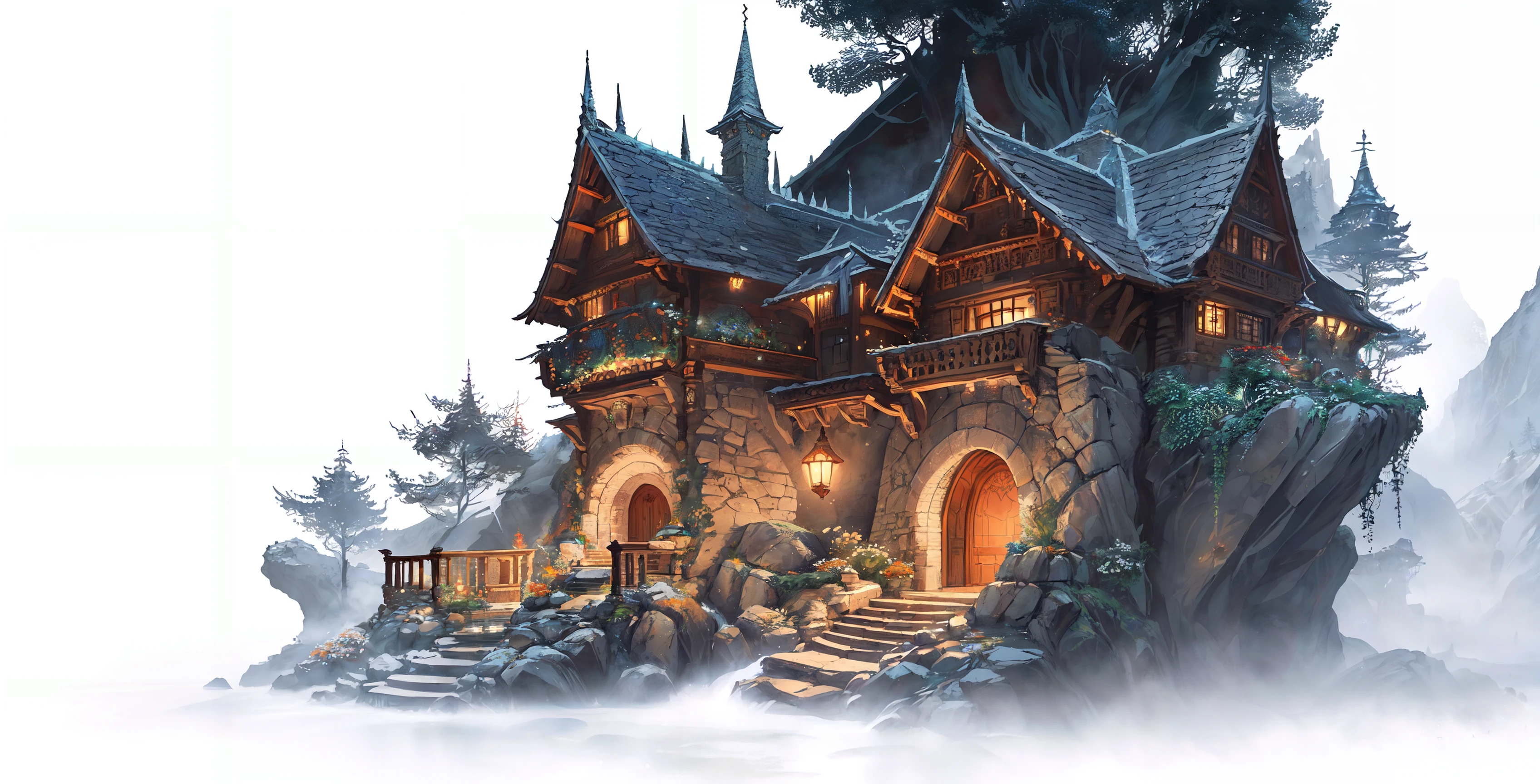 miaobishenghua, [(white background:1.4)::5], realistic:0.66, (the hobbit), (Tolkien), a medieval elven town in Switzerland with river and pool, waterfalls, (Imladris), (Rivendell), ornate, intricate, beautiful, atmosphere, vibe, flowers, concept art illustration, greg rutowski, volumetric lighting, sunbeams, particles, <lora:epiNoiseoffset_v30:1>, oversaturate, intricate, volumetric lighting, beautiful, rich deep colors masterpiece, sharp focus, perfect composition, intricate detailed octane render perfect composition, beautiful detailed intricate insanely detailed, cinematic perfect light, chiaroscuro, masterpiece, <lora:miaobishenghua_v10:0.6>