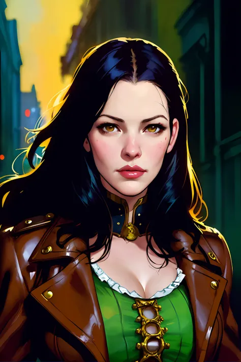 oil painting face portrait of liv tyler by ((Malcolm Liepke )) steampunk, london street, Victorian
depth of field, negative space, thick brushstrokes , high contrast
(masterpiece, award winning, best quality:1.3),