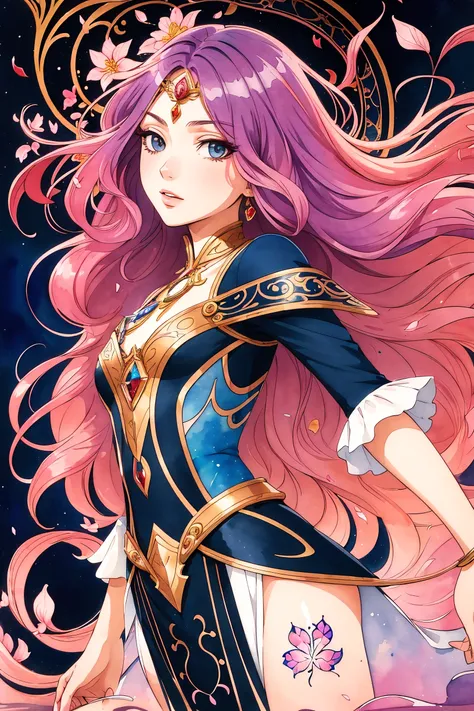 tide play,luxray, split color hair, wind, flying petals, stainedglassai, ornamental, intricate details, dufkova, 2d, lineart, watercolor, ink watercolor, random color hair, super long hair, wavy, 1girl,alraune,flower, alraune, detailed, intricate, perfect lighting, perfect shading, (flat color:1.3), (2D:1.3), (masterpiece, award winning, best quality:1.25)