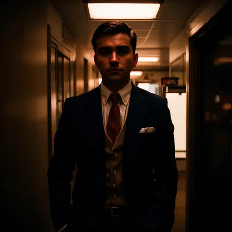 analog photograph of, a 32yo businessman, (film grain, film photography, dramatic lighting),