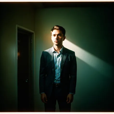 analog photograph of, a 32yo businessman, (film grain, film photography, dramatic lighting),